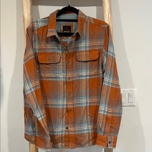 Prana Men's Rust and Blue Plaid Shirt Jacket